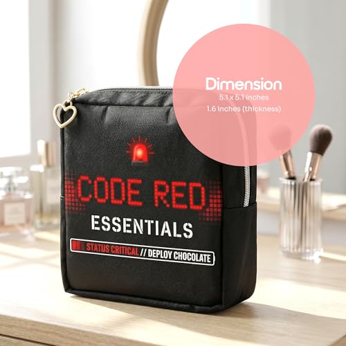Period Bag – Compact Discreet Tampons & Pad Pouch with Waterproof Lining, Cute & Stylish Period Pouches - color: Red