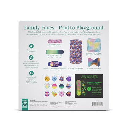Welly Bandage Large Refill Pack | Adhesive Flexible Fabric, Glow-in-the-Dark & Waterproof Bandages | Assorted Shapes and Patterns for Minor Cuts, Scrapes, and Wounds - 160 Count - size: 160 Count (Pack of 1)