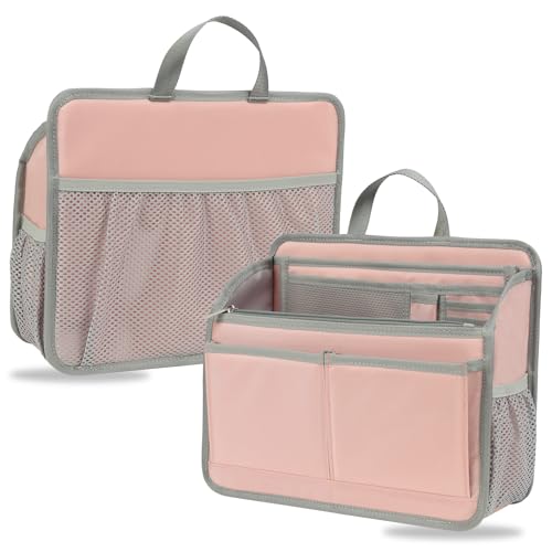 Small Rugged Organizer Insert for Briefcase Tote Shoulder Messenger Bag-19 Pockets,Padded Water-repellent Nylon-Pink - color: Pink, size: Small
