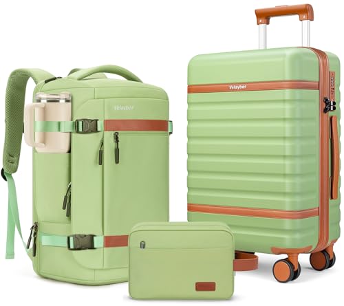 Luggage Sets 3 Piece with Spinner Wheels, Lightweight PC Hardside Suitcase with TSA Lock & YKK Zippers, 20 Inch Carry On Luggage with Travel Bag for Men and Women, Avocado Green - color: Avocado Green, size: 3 Piece Set (20inch)