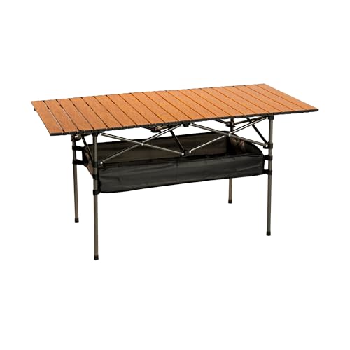 Outdoor Folding Table, 7.93LBS Ultralight Camping Table with Built-in Storage & Carry Bag, 225LBS Heavy Duty Aluminum Tabletop Carbon Steel Frame for Camping, Picnic, Beach, BBQ - color: Wood