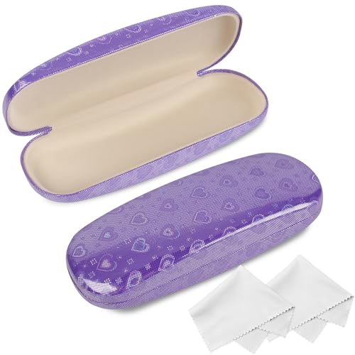 Joyberg Glasses Case, 2 Pack Eyeglass Case with Cleaning Cloth, Glasses Case Hard Shell Fits Most Glasses - color: Love Purple