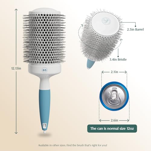 Round Brush for Blow Drying - Extra Large Ceramic Ion Thermal Barrel for Precise Styling and Maximum Volume - Lightweight Hair Brush for Smooth Manageable Hair (Bristle 3.4 in, Barrel 2.5 in) - size: 2.5 Inch