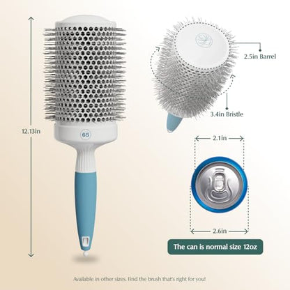 Round Brush for Blow Drying - Extra Large Ceramic Ion Thermal Barrel for Precise Styling and Maximum Volume - Lightweight Hair Brush for Smooth Manageable Hair (Bristle 3.4 in, Barrel 2.5 in) - size: 2.5 Inch