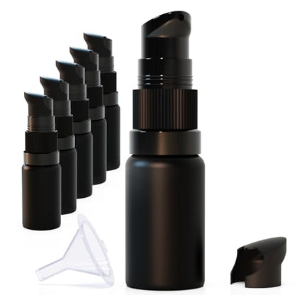 6Pack 10ml Matte Black Glass Pump Bottle with Black Top,1/3oz Small Dispenser, Travel Refillable Pump Bottles for Toiletries,Lotions,Sercums,Essential Oils - color: 10ml Black(6pcs)