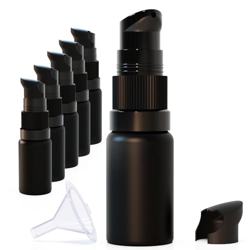 6Pack 10ml Matte Black Glass Pump Bottle with Black Top,1/3oz Small Dispenser, Travel Refillable Pump Bottles for Toiletries,Lotions,Sercums,Essential Oils - color: 10ml Black(6pcs)