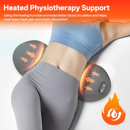 3-in-1 Electric Lumbar Support Pillow with Heat, Vibration and Traction, Triple Fusion Back Massager for Bed or Chair, Lumbar Support Cushion for Lower Back Comfort & Spine Support, Dark Gray