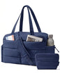 BAGSMART Gym Bag for Women, Lightweight Puffer Duffle Bag 2-PC Travel Bag, 31L Weekender Overnight Bag Quilted Carry On Tote Bag, Diaper Hospital Dance bag for Travel, Gym, Water Resistant, Navy Blue - color: Navy Blue