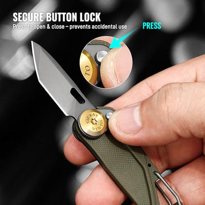 TACRAY Vinto 5-in-1 Small Pocket Knife – Ultra-Light Compact Multitool with Utility Knife, Seatbelt Cutter, Bottle Opener, Flathead Screwdriver & Keyring Attachment for Everyday Carry (Green) - color: Green