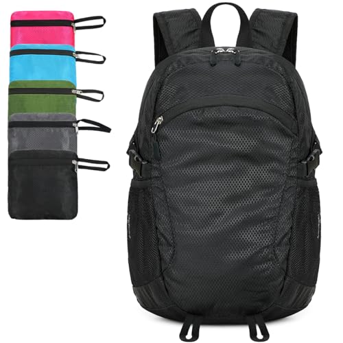 Small Hiking Backpack Travel Lightweight Hiking Packable Daypack Water-Resistant Foldable Backpacks 15L for Travel Women Men Camping (Black) - color: Black, size: 15L