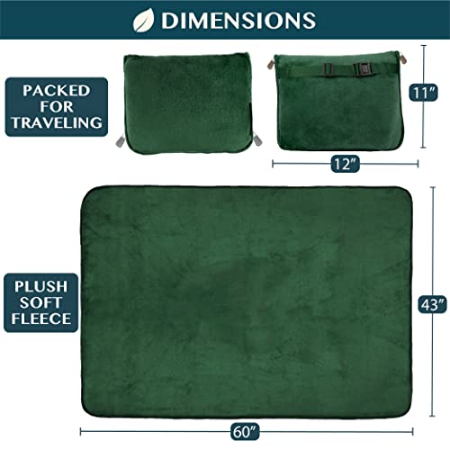 PAVILIA Travel Blanket Pillow, Soft Airplane Blanket 2-in-1 Combo Set, Plane Blanket Compact Packable, Flight Essentials Car Pillow, Travelers Gifts Accessories, Luggage Backpack Strap, 60x43 Green - color: Green