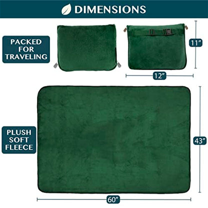 PAVILIA Travel Blanket Pillow, Soft Airplane Blanket 2-in-1 Combo Set, Plane Blanket Compact Packable, Flight Essentials Car Pillow, Travelers Gifts Accessories, Luggage Backpack Strap, 60x43 Green - color: Green