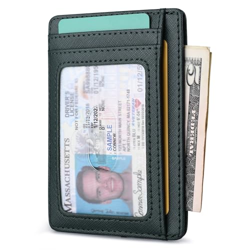 Buffway Slim Minimalist Front Pocket RFID Blocking Leather Wallets for Men and Women - Cross Blackish Green - color: Cross Blackish Green