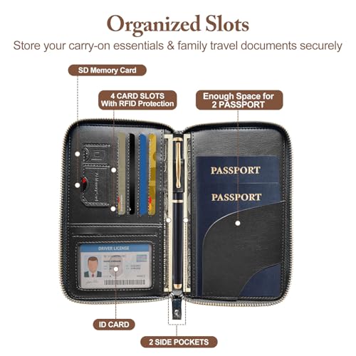Family Passport Holder for Travel Women and Men RFID Passport Holder with Zipper Passport Case Passport cover Passport Wallet Travel Essentials and Accessories(1-2, Dark Brown) - color: Dark Brown