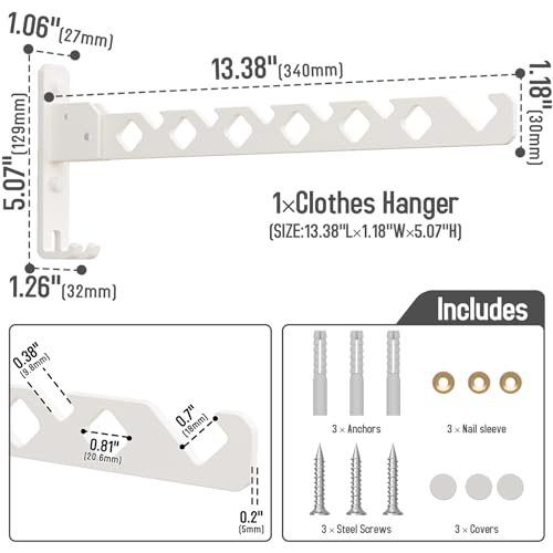 Wall Mounted Clothes Drying Rack, Wall Clothes Hanger Foldable, Laundry Hanger Hook for Bathroom, Wall Clothes Rack Indoor, Perfect for Small Spaces, White - color: White