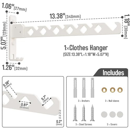 Wall Mounted Clothes Drying Rack, Wall Clothes Hanger Foldable, Laundry Hanger Hook for Bathroom, Wall Clothes Rack Indoor, Perfect for Small Spaces, White - color: White