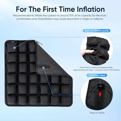 Travel mat - inflatable bubble design, used for car/office/airplane seat cushion, equipped with storage bags. Ergonomically designed 3D inflatable airbag, including neck pillow kit (Rectangle) - size: rectangle