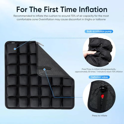 Travel mat - inflatable bubble design, used for car/office/airplane seat cushion, equipped with storage bags. Ergonomically designed 3D inflatable airbag, including neck pillow kit (Rectangle) - size: rectangle