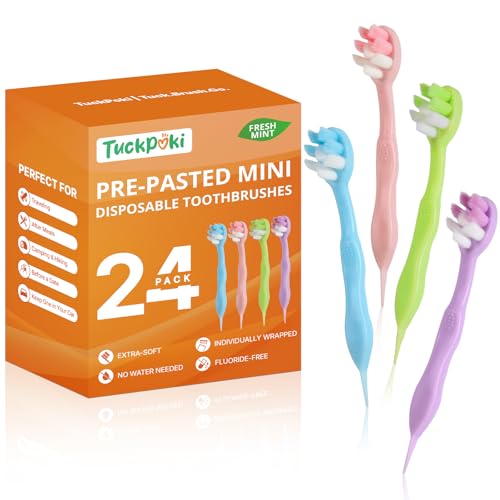 24-Pack Pre-Pasted Mini Travel Toothbrushes, Individually Wrapped Value Pack, Disposable Toothbrushes with Toothpaste, Waterless Single-Use Extra Soft Bristle for Adults, On-The-Go & Braces - size: 1 Count (Pack of 24)