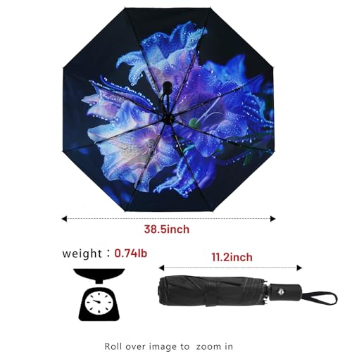 SY COMPACT Travel Umbrella - Windproof Automatic Compact Umbrella for Rain, Lightest 8-Rib, Small, Strong & Portable, Durable Grip, Fits Backpack & Car, Factory Direct (UV Available) - color: UPF-Bellflower