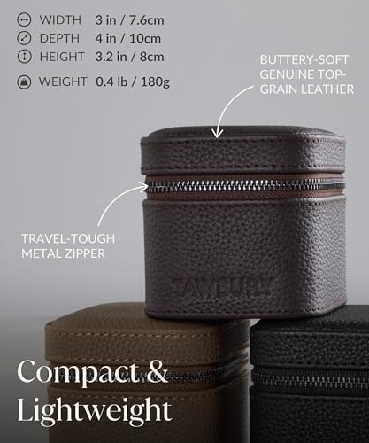 TAWBURY Single Watch Case - Genuine Top-Grain Leather Watch Travel Case for Men & Women with Metal Zipper and Extra Wide Pillow for Large Watches (Brown) - color: Brown
