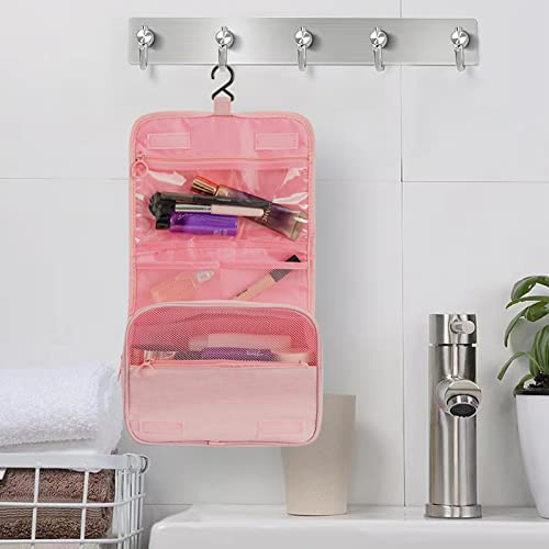 L&FY Hanging Travel Toiletry Bag Women's Cosmetic Organizer Makeup Pouch Men's Shaving Kits With Handle (Canvas Pink) - color: Canvas Pink, size: Compact Size
