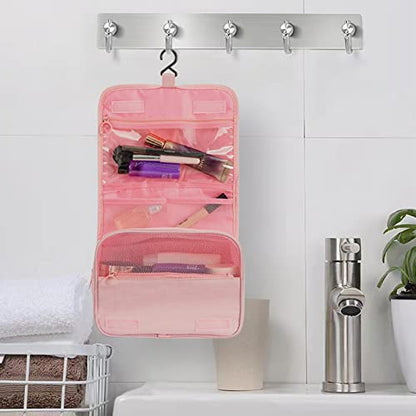 L&FY Hanging Travel Toiletry Bag Women's Cosmetic Organizer Makeup Pouch Men's Shaving Kits With Handle (Canvas Pink) - color: Canvas Pink, size: Compact Size