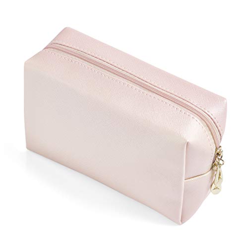 PU Leather Cosmetic Bag for Women Minimalism Makeup Bag for Daily Use Portable Storage Purse Small Neat Cosmetic Pouch Water-resistant Toiletry Bag for Travel (Light Pink) - color: Light Pink