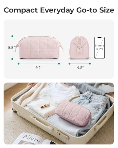 BAGSMART Puffy Padded Travel Makeup Bag, Wide-open Toiletry Bag, Dark Olive | Puffy Padded, Wide-Open Pouch, Makeup Organizer Case, For Women - color: 16-Dark Olive