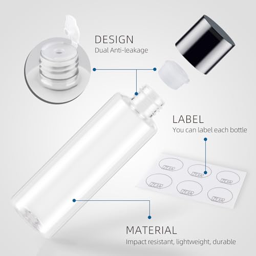 Clear 150ML/5OZ Travel Size Toiletries, 3 Pack Plastic Travel Bottles, Double Leak Proof Travel Size Containers for Shampoo, Lotion, Body Wash, Refillable Empty Travel Bottles with 6pcs Labels - color: Clear, size: 150ml(3pcs)