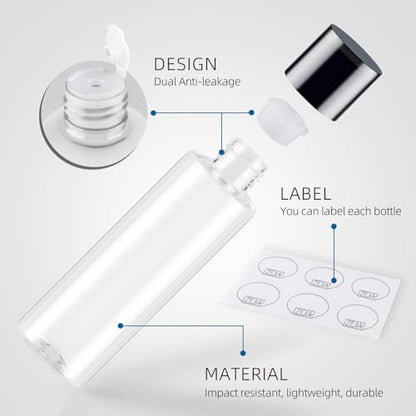 Clear 150ML/5OZ Travel Size Toiletries, 3 Pack Plastic Travel Bottles, Double Leak Proof Travel Size Containers for Shampoo, Lotion, Body Wash, Refillable Empty Travel Bottles with 6pcs Labels - color: Clear, size: 150ml(3pcs)