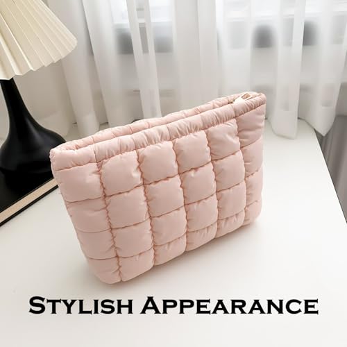 Puffy Quilted Makeup Bag for Women, Cosmetic Bag, Travel Toiletry Organizer Pouch Clutch (pink) - color: pink