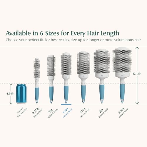 Professional Round Brush for Blow Drying - Small Ceramic Ionic Thermal Barrel Brush for Sleek, Precise Heat Styling and Salon Blowout - Lightweight Round Hair Brush (Barrel 1.3 inch, Bristle 2 Inch) - size: 1.3 Inch