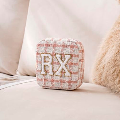 uekeboag Personalized Small Checkered Medicine Cosmetic Bag, Cute Plaid Pattern Chenille Letter Patch RX Drug Pouch with Zipper, Makeup Travel Gift Bag for Women and Girls (08 Pink Checkered) - color: 08Pink Checkered