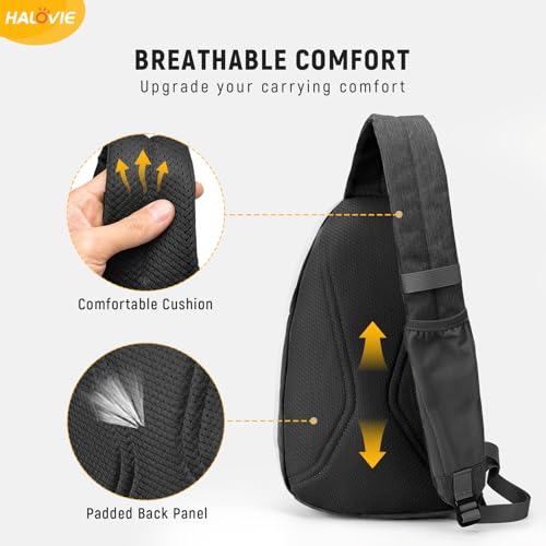 HALOVIE Anti Theft Crossbody Sling Bag RFID Travel Sling Backpack Lightweight Hiking Shoulder Chest Bag for Walking Work - color: Black