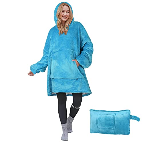 Catalonia Oversized Blanket Hoodie Sweatshirt, Wearable Sherpa Blanket Pullover, Gift for Her - color: Blue