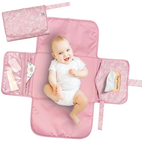 Tiny Twinkle Portable Diaper Changing Pad | Waterproof, Wipeable & Compact Baby Changing Pad for Travel | Smart Wipes Pocket & Organized Storage| Newborn Shower Gift (Toile) - color: Toile