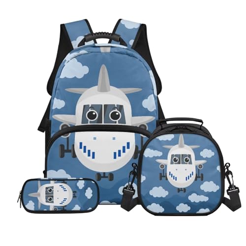 Kids Boys School Backpacks Set,Airplane School Bus Bookbag for Preschool Study,Back to School Supplies,Large Capacity Backpack with Lunch Box and Pencil Case Bundle - color: Airplane -1
