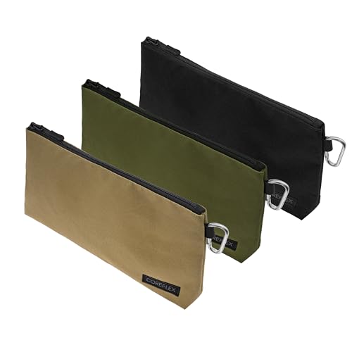 COREFLEX Premium Tool Pouch Zipper Bag, Small Tool Bag, Multipurpose Storage pouch, Heavy duty Flat Bottom Tool bag with YKK Zipper (3 pack Medium 10inch) - size: 3 pack Medium 10inch Khaki