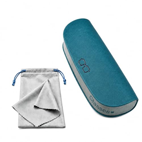 Glasses Case hard shell,3-in-1 Sunglasses Case & Eyeglass Case with Cleaning Cloth & Storage Pouch - color: Teal