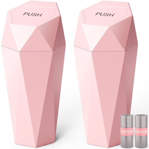 HOTOR Car Trash Can with Lid - 2 Pack, Car Accessories for Interior, Leakproof Vehicle Garbage Can with 30 Attached Trash Bags, Multipurpose Organizers and Storage for Home, Office, Pink - color: Pink