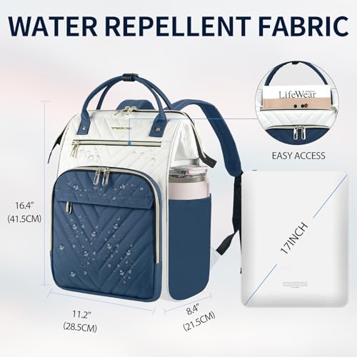VANKEAN Laptop Backpack for Women Fashion Computer Work Bag, Large Capacity Waterproof Backpack, College Daypack Business Travel, Beige/Haze blue, 15.6 Inch - color: Beige/Haze Blue, size: 15.6 Inch