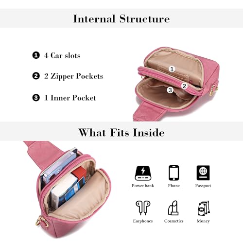 Haytijoe Small Anti Theft Crossbody Bag for Women Faux Leather Lightweight Sling Bags RFID Blocking Fanny Pack for Travel - color: Pale Pink