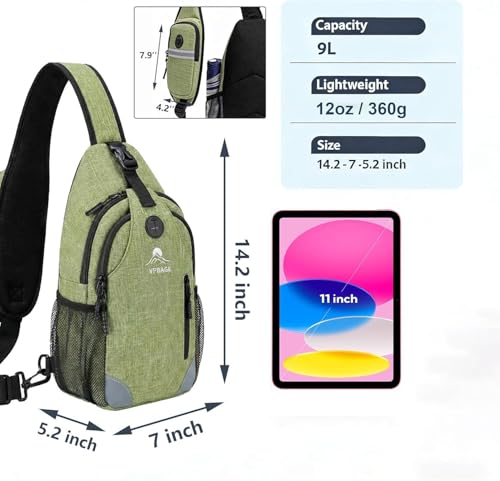 Sling Backpack for Women & Men, Crossbody Travel Bag with Water Bottle Holders, 17 Pockets, Quick-Access Phone Pocket, Hidden Security Pocket, Fits 11" Tablet, for Daily Carry, Travel, Theme Parks - color: C-olive