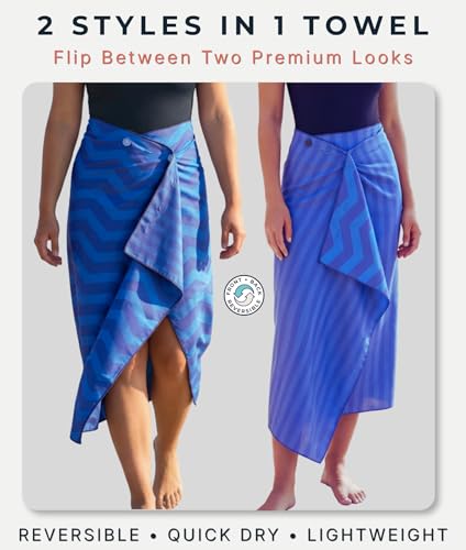 3-in-1 Wearable Beach Wrap & Lightweight Travel Towel – Sarong with Secure Button Closure, Quick-Dry Sand-Free Microfiber, Adjustable Fit (64”x33”, Fits S–4X), Compact Pool & Beach Essential, DarkBlue - color: Dark Blue Chevron