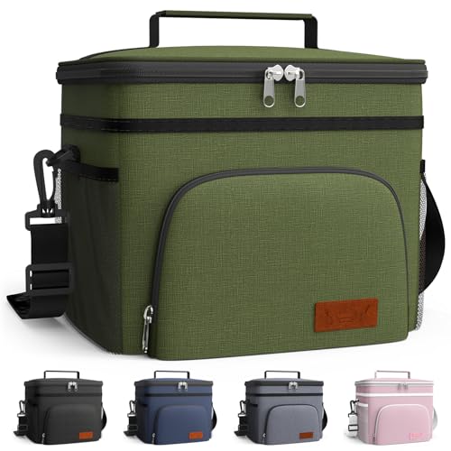 HOTOR Insulated Lunch Box for Men & Women - Leak-Proof Cooler Lunch Bag with 4 Pockets, Adjustable Strap, Ideal for Work, Picnic, Travel - Large, Cationic Green, 13.0"×7.9"×9.1" - color: Cationic Green, size: 15l - 1 Tier