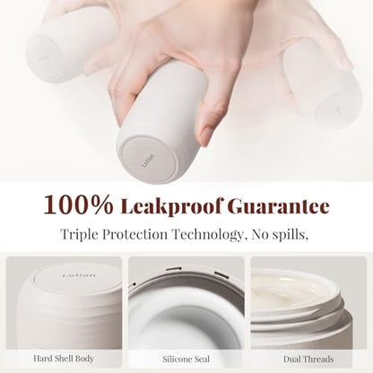 New Travel Toiletry Containers [Ultra Leakproof] TSA-Approved, PLA Hard Shell Jars with 5 Magnetic Labels, Wide Mouth Bottles for Lotion, Cleanser, Shampoo, Conditioner, Beige, 3 Pack, 2OZ - color: Beige, size: 2 oz / 60 ml