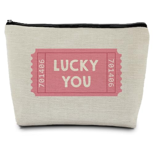 Lucky You Makeup Bag, Gambling Gifts Supplies Cosmetic Bags for Women, Preppy Pink Girly Makeup Pounch, Retro Lucky You Ticket Christmas Thanksgiving Birthday Zipper Pouches for Purse Gift - color: Lucky You