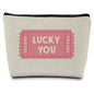 Lucky You Makeup Bag, Gambling Gifts Supplies Cosmetic Bags for Women, Preppy Pink Girly Makeup Pounch, Retro Lucky You Ticket Christmas Thanksgiving Birthday Zipper Pouches for Purse Gift - color: Lucky You