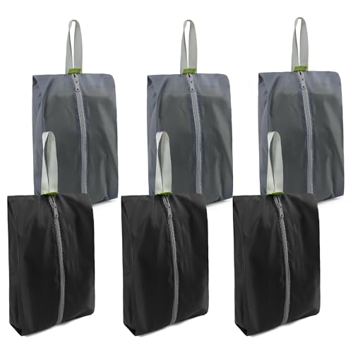 BeeGreen Black Grey Shoe Organizer Set - 6 Pack Shoe Bags For Travel with Zipper Closure and Handle,Stylish and Portable Nylon Shoe Storage for Men and Women's Travel Gifts and Home Storage - style: Black,grey
